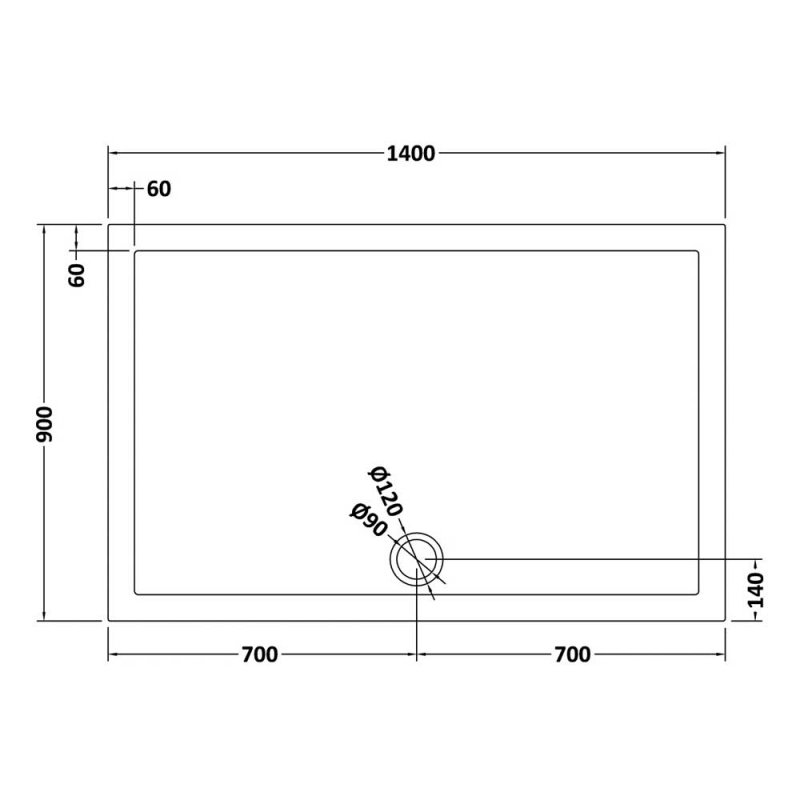 Hudson Reed Flat Top Rectangular Shower Tray 1400mm x 900mm - Slate Grey - TR71034 - 1400mmx40mmx900mm