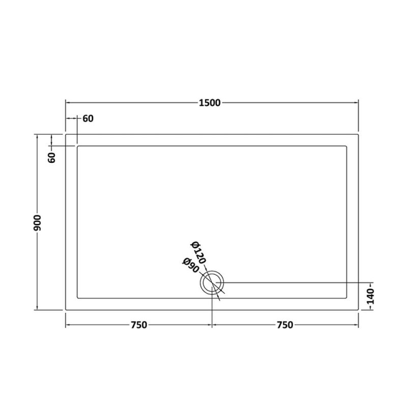 Hudson Reed Flat Top Rectangular Shower Tray 1500mm x 900mm - Slate Grey - TR71044 - 1500mmx40mmx900mm