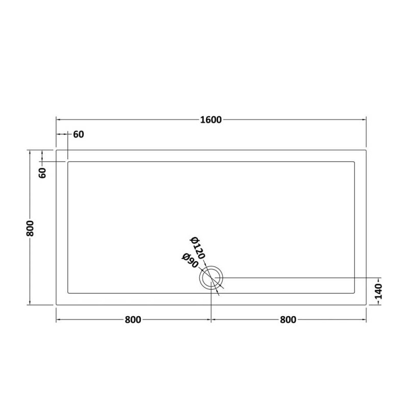 Hudson Reed Flat Top Rectangular Shower Tray 1600mm x 800mm - Slate Grey - TR71053 - 1600mmx40mmx800mm