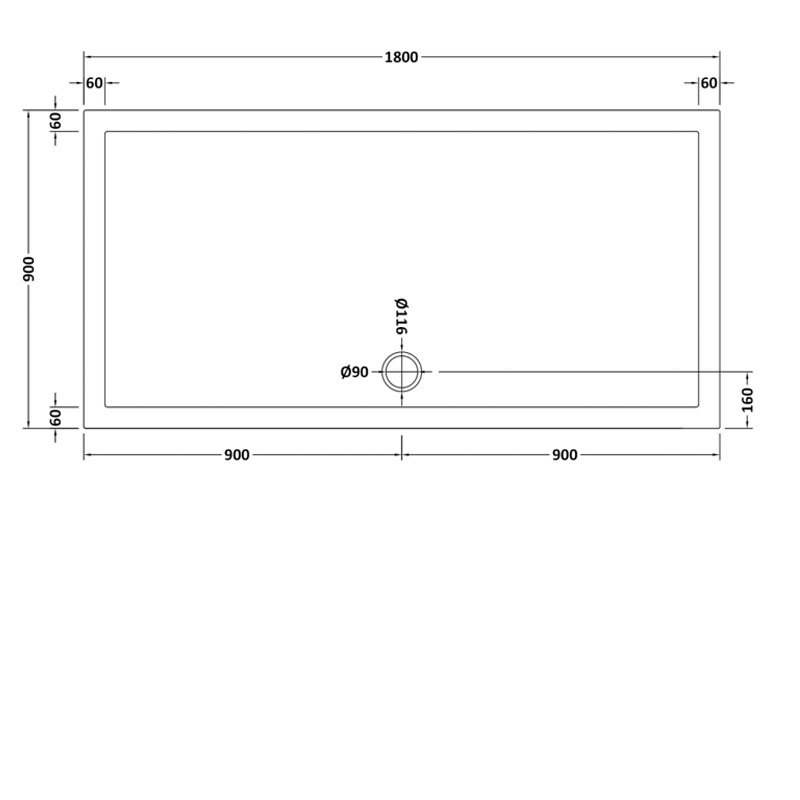 Hudson Reed Flat Top Rectangular Shower Tray 1800mm x 900mm - Slate Grey - TR71074 - 1800mmx40mmx900mm