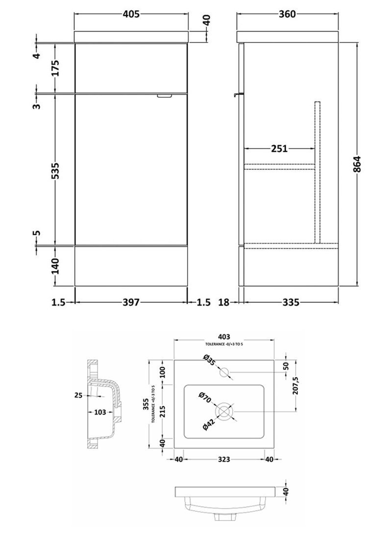 Hudson Reed Fusion Floor Standing Vanity Unit with Rectangular Basin 400mm Wide - Gloss Grey - CBI923