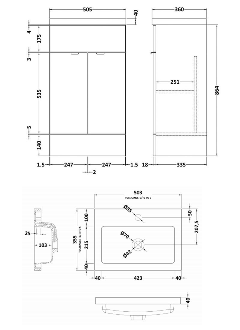Hudson Reed Fusion Floor Standing Vanity Unit with Rectangular Basin 500mm Wide - Gloss Grey - CBI924