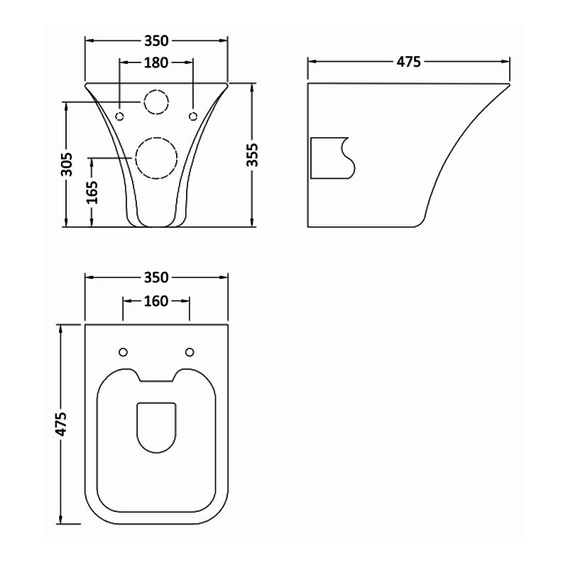 Hudson Reed Grace Modern Wall Hung Rimless Pan Soft Close Seat - White - NCT140 - 350mmx355mmx475mm