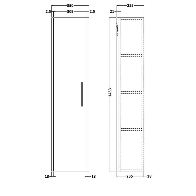 Hudson Reed Juno Wall Hung Tall Storage Unit 350mm Wide - Autumn Oak - NPF1861 - 350mmx1433mmx255mm