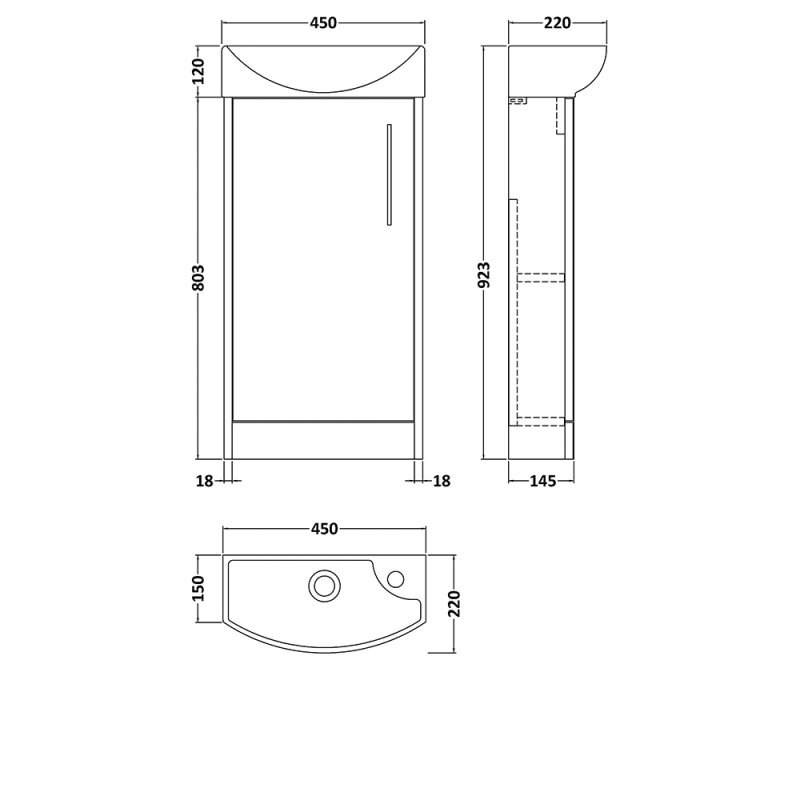 Hudson Reed Juno Compact LH Floor Standing Vanity Unit and Basin 440mm Wide - Graphite Grey - JNU2221L
