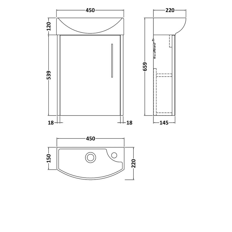 Hudson Reed Juno Compact LH Wall Hung Vanity Unit and Basin 440mm Wide - Autumn Oak - JNU1861L