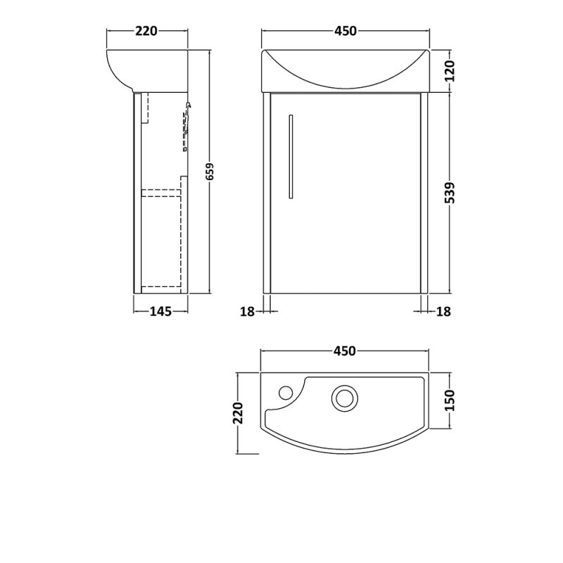 Hudson Reed Juno Compact RH Wall Hung Vanity Unit and Basin 440mm Wide - Autumn Oak - JNU1861R