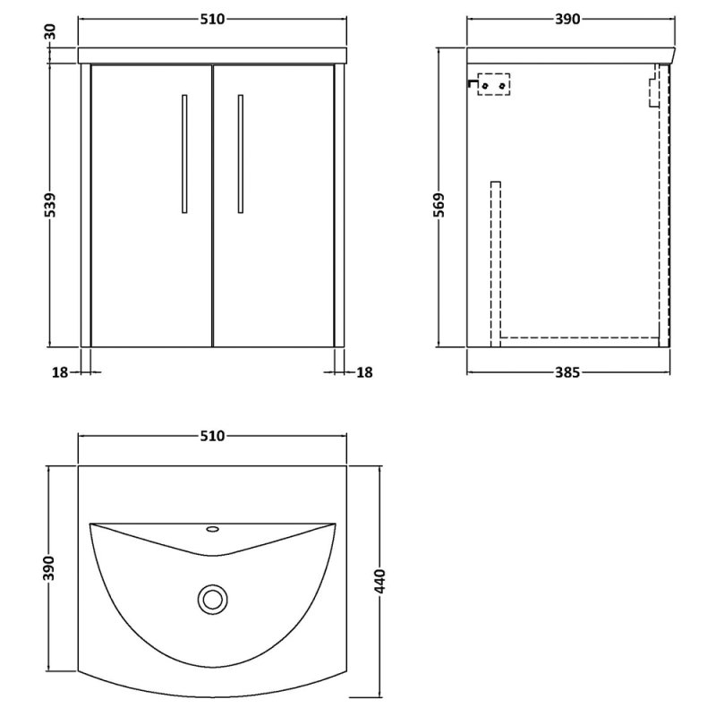 Hudson Reed Juno Wall Hung 2-Door Vanity Unit with Basin 4 500mm Wide - Graphite Grey - JNU2221G