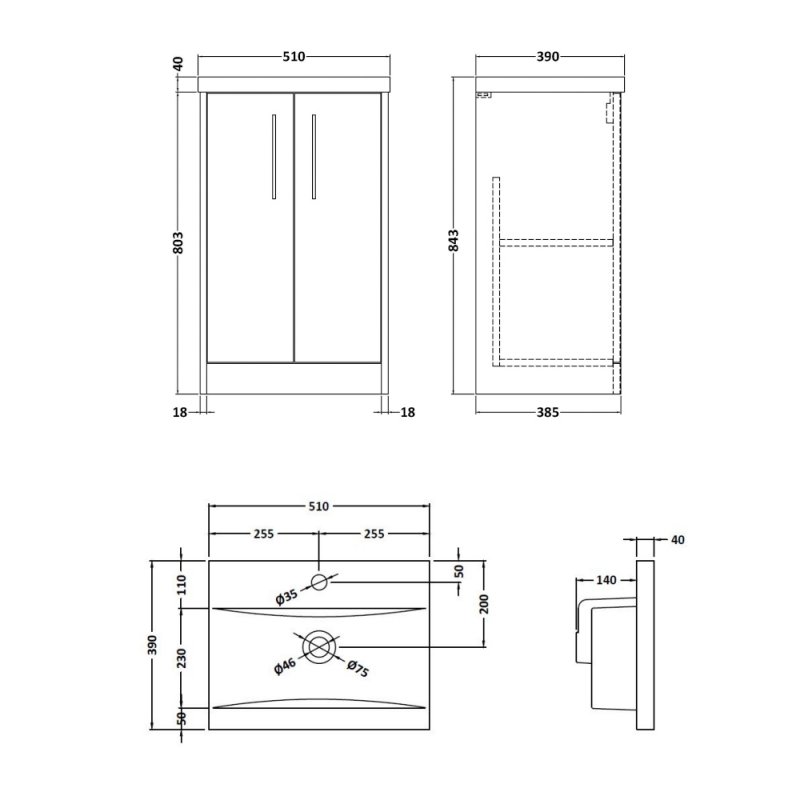 Hudson Reed Juno Floor Standing 2-Door Vanity Unit with Basin 1 500mm Wide - Graphite Grey - JNU2201A