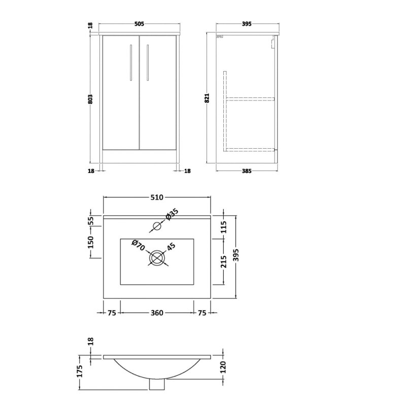 Hudson Reed Juno Floor Standing 2-Door Vanity Unit with Basin 2 500mm Wide - Graphite Grey - JNU2201B