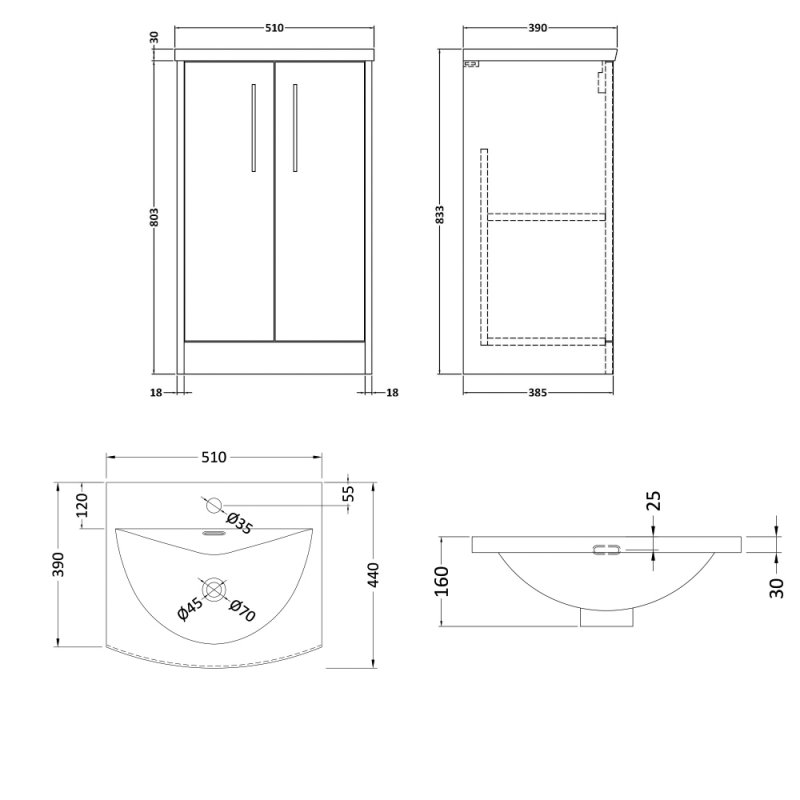 Hudson Reed Juno Floor Standing 2-Door Vanity Unit with Basin 4 500mm Wide - Autumn Oak - JNU1801G