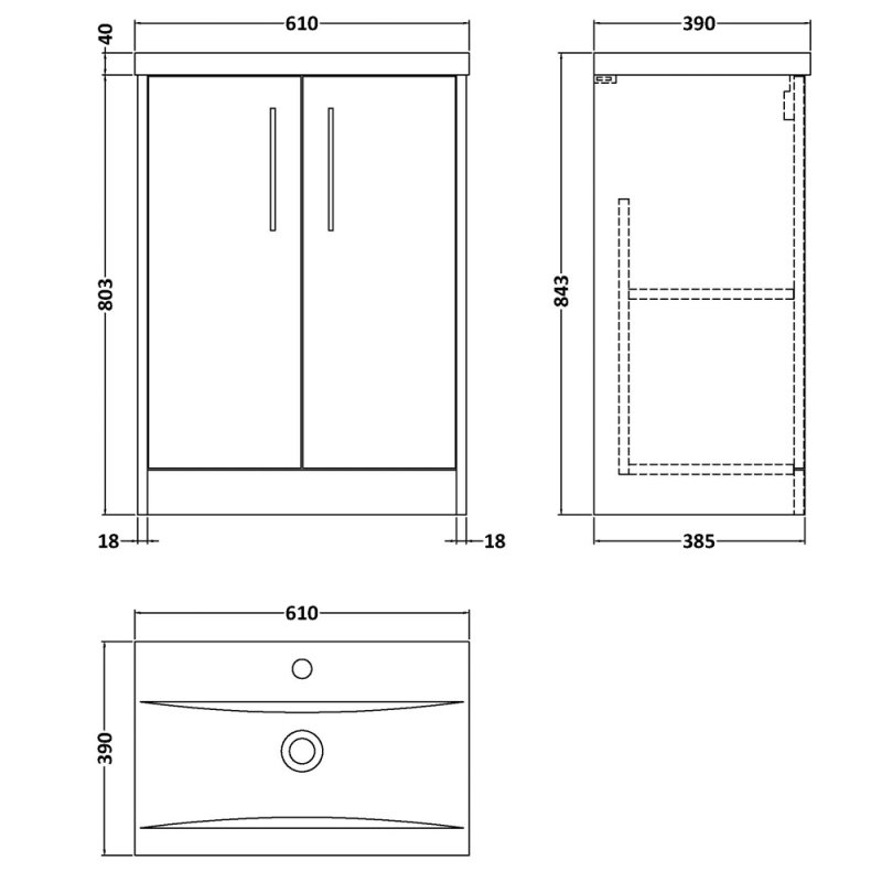 Hudson Reed Juno Floor Standing 2-Door Vanity Unit with Basin 1 600mm Wide - Autumn Oak - JNU1803A