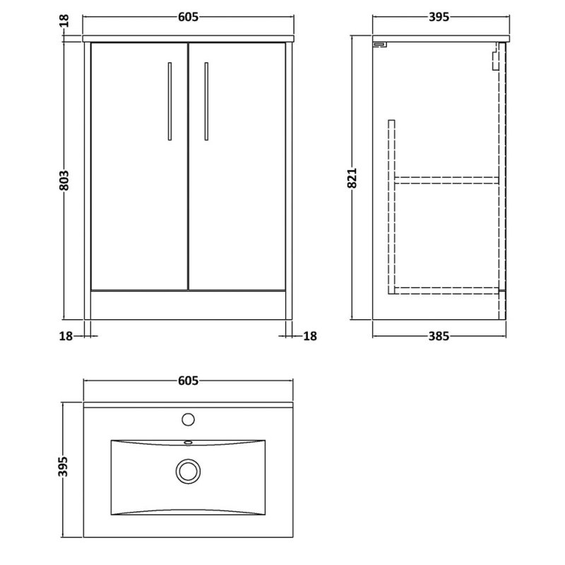 Hudson Reed Juno Floor Standing 2-Door Vanity Unit with Basin 2 600mm Wide - Autumn Oak - JNU1803B - 600mmx821mmx385mm