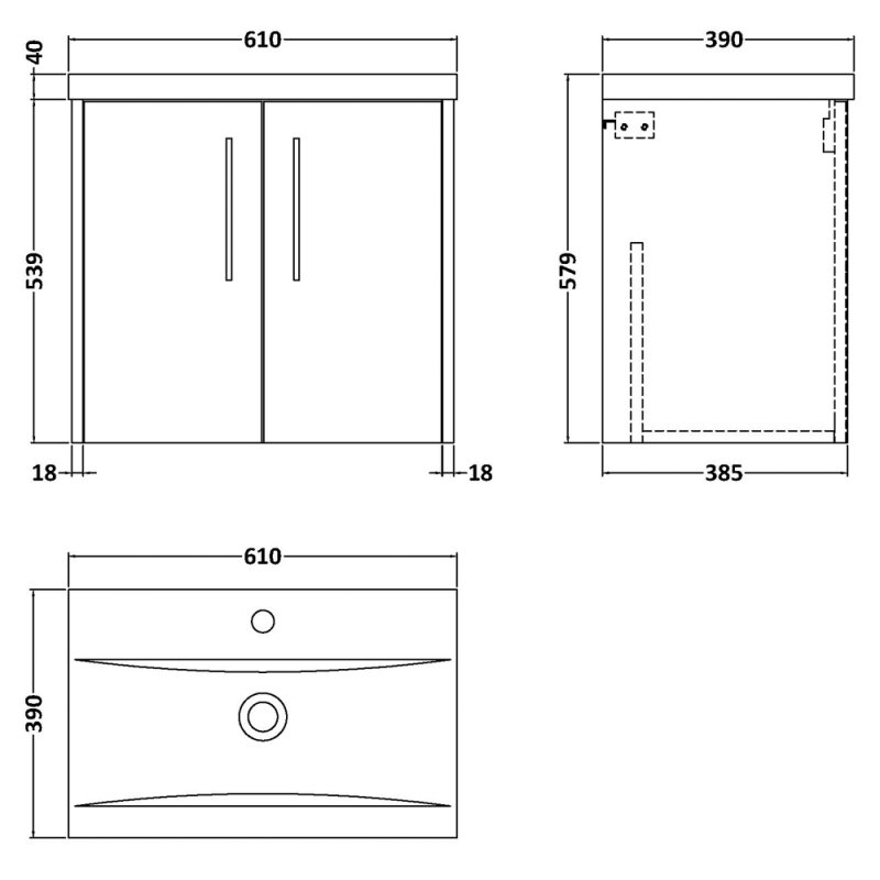 Hudson Reed Juno Wall Hung 2-Door Vanity Unit with Basin 1 600mm Wide - Autumn Oak - JNU1823A