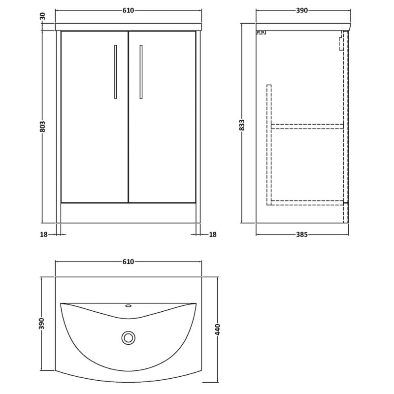Hudson Reed Juno Floor Standing 2-Door Vanity Unit with Basin 4 600mm Wide - Graphite Grey - JNU2203G