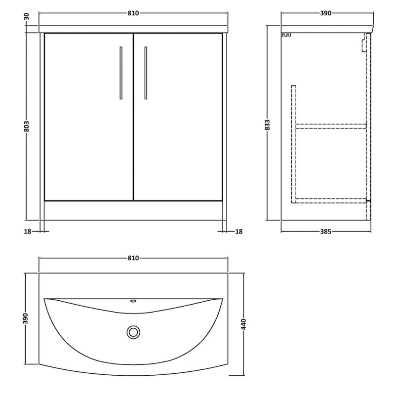 Hudson Reed Juno Floor Standing 2-Door Vanity Unit with Basin 4 800mm Wide - Graphite Grey - JNU2205G