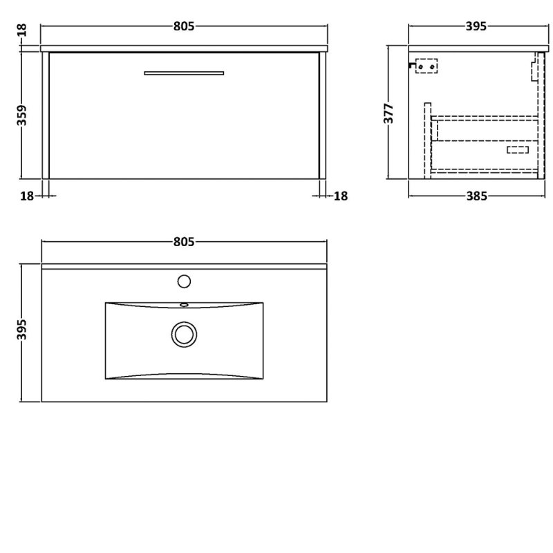 Hudson Reed Juno Wall Hung 1-Drawer Vanity Unit with Basin 2 800mm Wide - Graphite Grey - JNU2225B