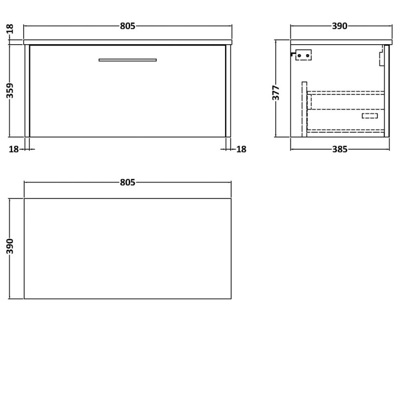 Hudson Reed Juno Wall Hung 1-Drawer Vanity Unit with Worktop 800mm Wide - Graphite Grey - JNU2225W