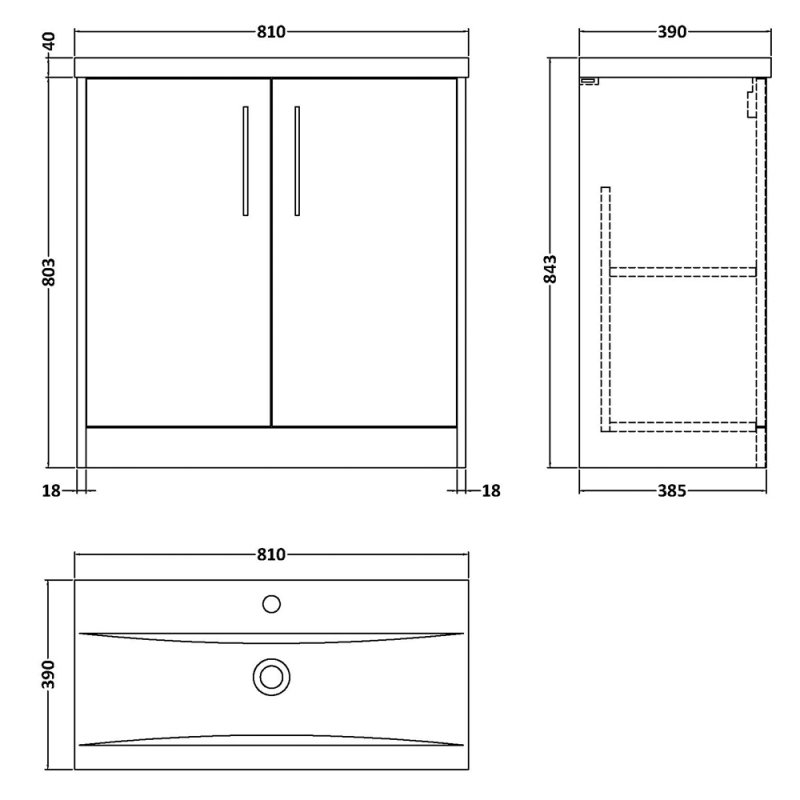Hudson Reed Juno Floor Standing 2-Door Vanity Unit with Basin 1 800mm Wide - Graphite Grey - JNU2205A