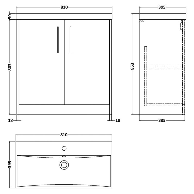 Hudson Reed Juno Floor Standing 2-Door Vanity Unit with Basin 3 800mm Wide - Graphite Grey - JNU2205D