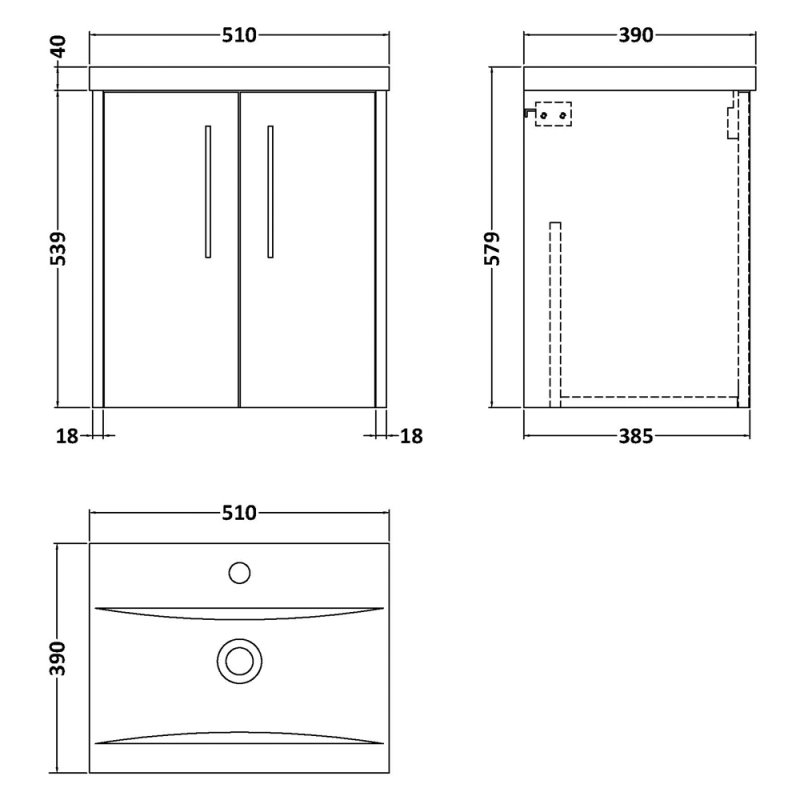Hudson Reed Juno Wall Hung 2-Door Vanity Unit with Basin 1 500mm Wide - Graphite Grey - JNU2221A