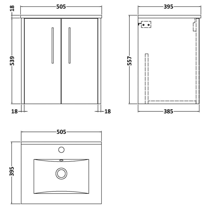 Hudson Reed Juno Wall Hung 2-Door Vanity Unit with Basin 2 500mm Wide - Graphite Grey - JNU2221B