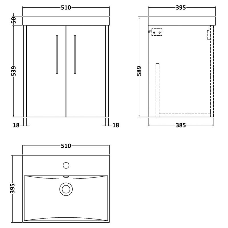 Hudson Reed Juno Wall Hung 2-Door Vanity Unit with Basin 3 500mm Wide - Graphite Grey - JNU2221D