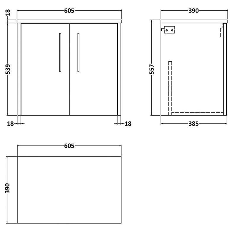 Hudson Reed Juno Wall Hung 2-Door Vanity Unit with Worktop 600mm Wide - Graphite Grey - JNU2223W