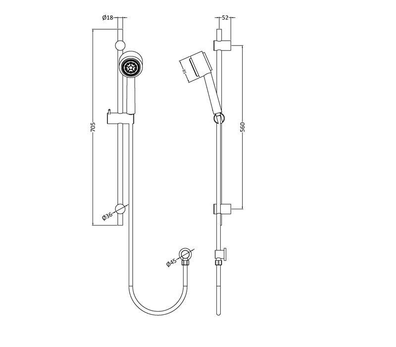 Hudson Reed Multi-Function Modern Water-Saving Handset Shower Kit - Chrome - A3064 - 720mm
