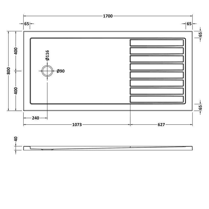 Nuie Walk-In Rectangular Shower Tray 1700mm x 800mm - Slate Grey - TR711780 - 800mmx40mmx800mm