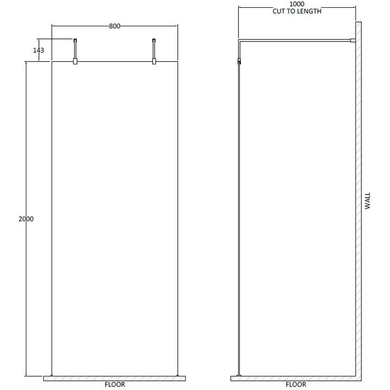 Hudson Reed Modern Brass Support Arms and Feet 8mm Glass Wet Room Screen 800mm Wide - Clear - BBPAF080