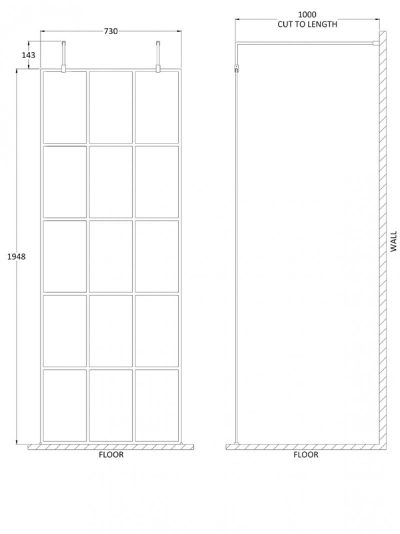 Hudson Reed Support Arms and Feet Frame Effect Wet Room Screen 760mm Wide - 8mm Glass - BFAF076