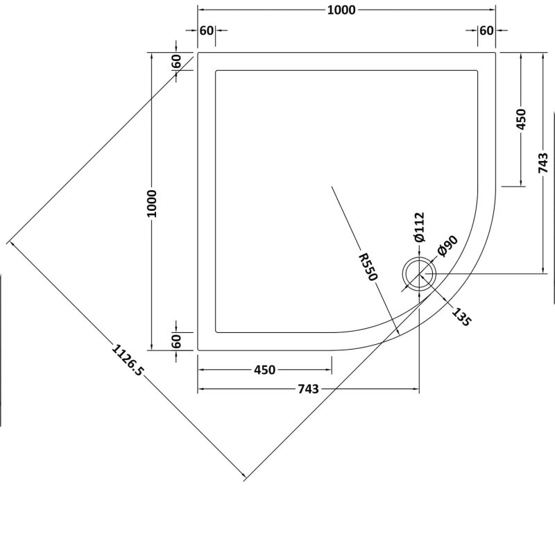 Hudson Reed Modern Quadrant Shower Tray 1000mm x 1000mm - Slate Grey - TR71107 - 1000mmx40mmx1000mm
