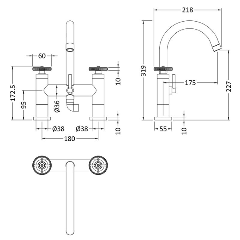 Hudson Reed Pillar Mounted Revolution Bath Shower Mixer Tap - Chrome - TIW354
