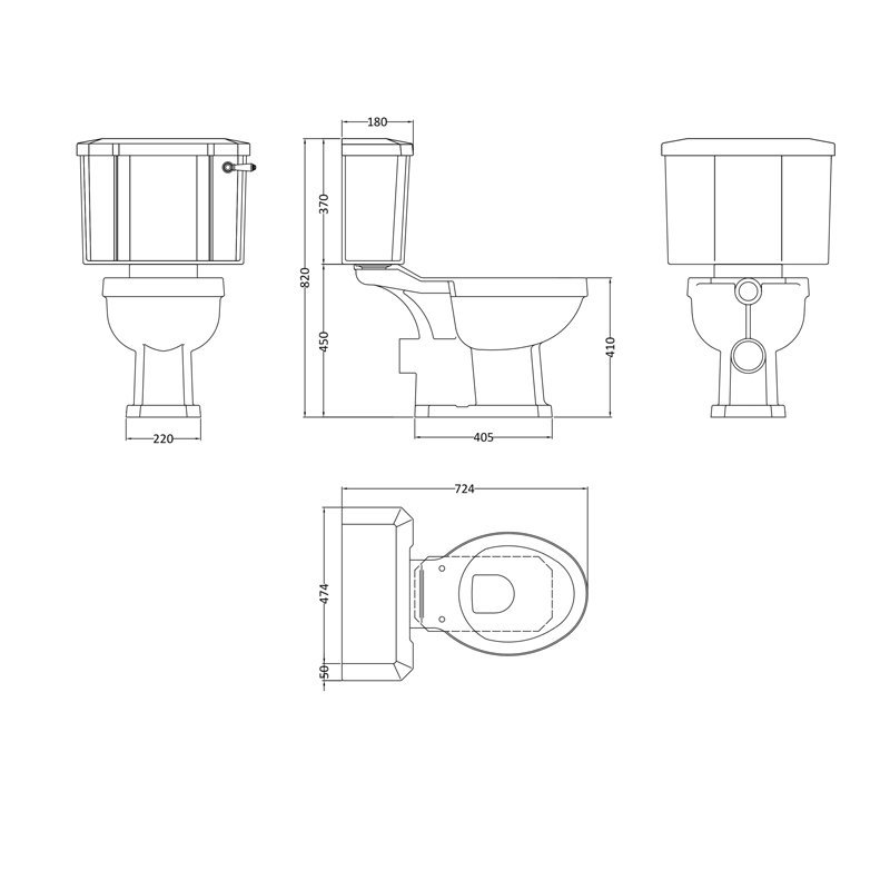 Hudson Reed Richmond Close Coupled Excluding Seat Toilet WC with Cistern - White - CCR014 - 353mmx820mmx724mm