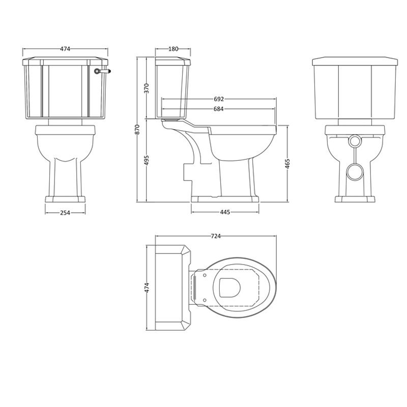 Hudson Reed Richmond Excluding Seat Comfort Height Close Coupled Toilet with Cistern  - CCR033 - 357mmx870mmx724mm