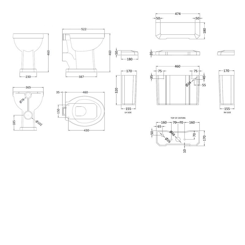 Hudson Reed Richmond Excluding Seat Comfort Low Level Close Coupled Toilet with Cistern - White -  CCR034