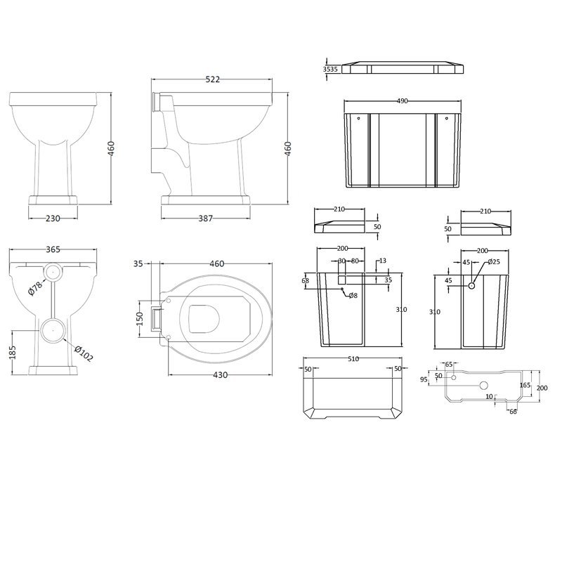 Hudson Reed Excluding Seat Richmond Comfort High Level Toilet with Cistern - White - CCR035 - 365mmx2515mmx522mm