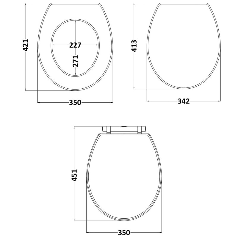 Hudson Reed Richmond Chrome Hinges Soft Close Toilet Seat - White - NLS199 - 350mmx60mmx451mm