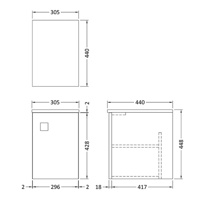 Hudson Reed Sarenna Modern 1-Door Side Cabinet Unit 305mm Wide - Dove Grey - SAR260
