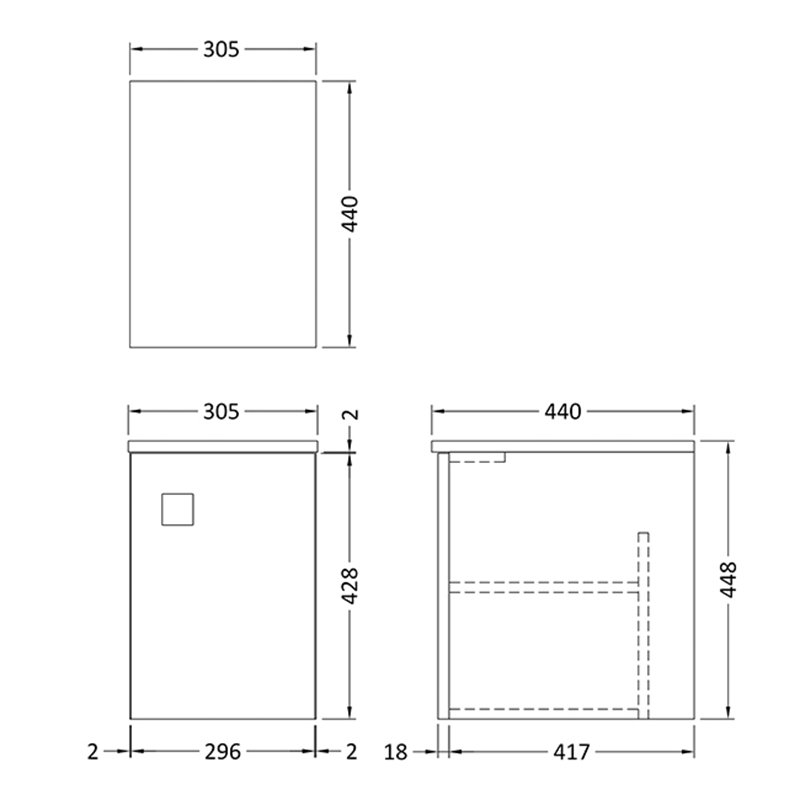 Hudson Reed Sarenna Modern 1-Door Side Cabinet Unit 305mm Wide - Mineral Blue - SAR360