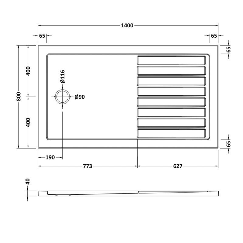 Nuie Walk-In Rectangular Shower Tray 1600mm x 800mm - Slate Grey - TR711680 - 800mmx40mmx800mm