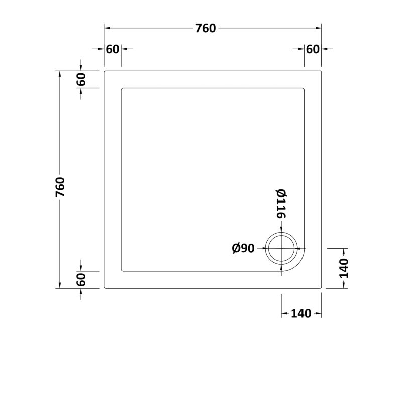 Hudson Reed Flat Top Slip Resistant Modern Square Shower Tray 760mm x 760mm - White - NSR003