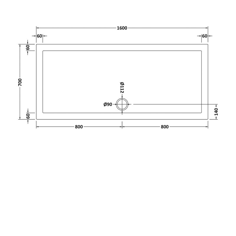 Hudson Reed Flat Top Rectangular Shower Tray 1600mm x 700mm - White - NSR051 - 1600mmx40mmx700mm