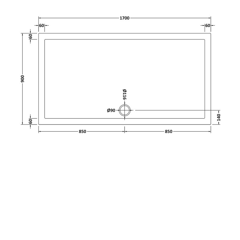Hudson Reed Flat Top Rectangular Shower Tray 1700mm x 900mm - White - NSR064