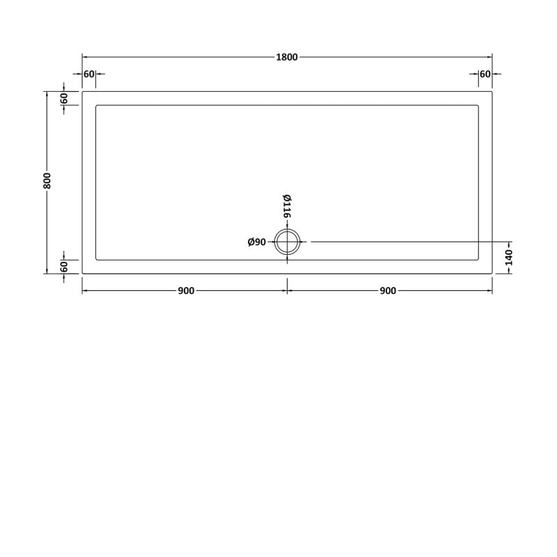 Hudson Reed Flat Top Rectangular Shower Tray 1800mm x 800mm - White - NSR073