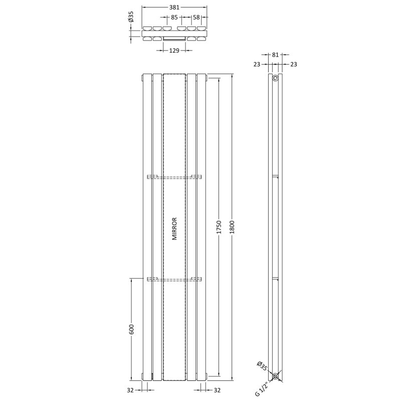 Hudson Reed Sloane Modern Double Designer Vertical Radiator Mirror 1800mm High x 381mm Wide - Anthracite - HLA84 - 381mmx1800mmx81mm