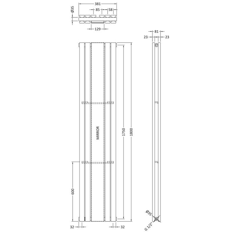 Hudson Reed Sloane Modern Double Designer Vertical Radiator Mirror 1800mm High x 381mm Wide - White - HLW64 - 381mmx1800mmx81mm
