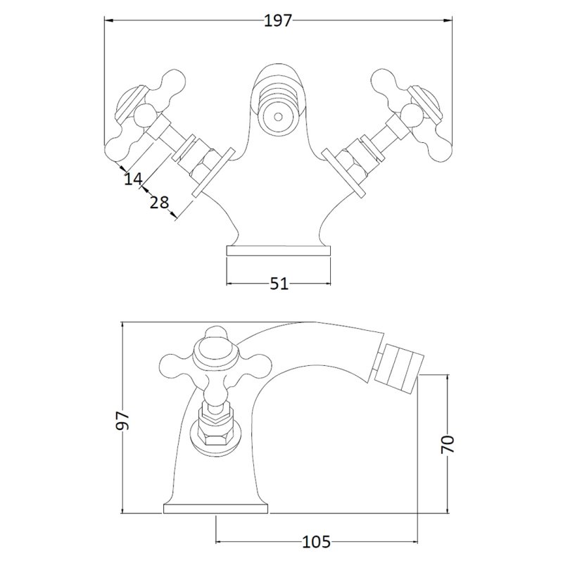 Hudson Reed Topaz Hexagonal Collar Crosshead Handle Bidet Mixer Tap with Waste - White/Chrome - BC306HX - 197mmx97mmx130mm