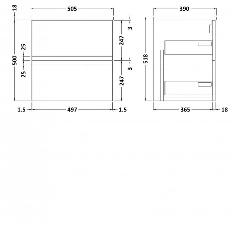 Hudson Reed Urban 2-Drawer Wall Hung Vanity Unit with Grey Worktop 800mm Wide - Satin Grey - URB206LBG